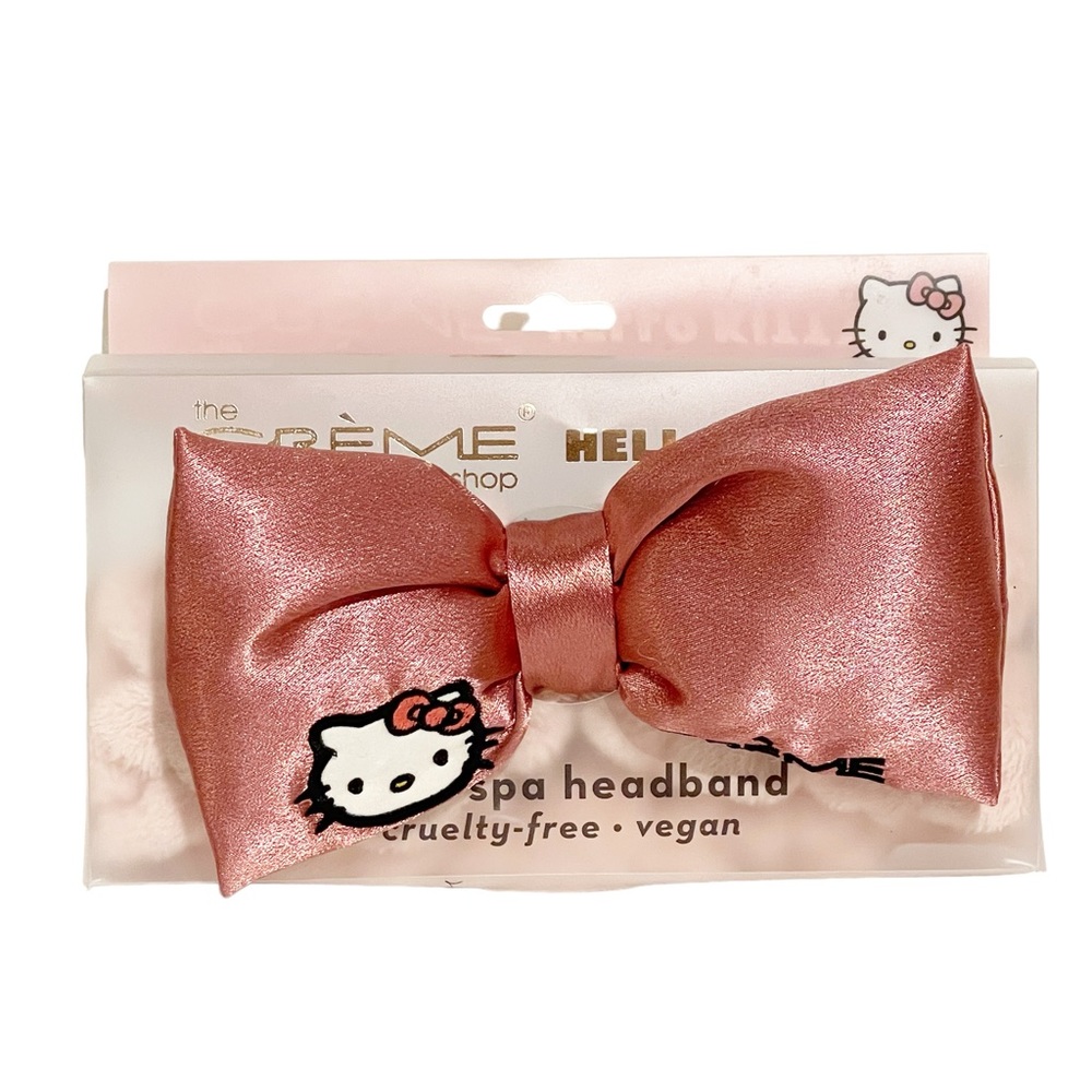 The Crème Shop x Hello‎ Kitty Plush Spa Pink Satin Bow Headband New In Box